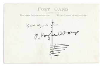 VAUGHAN WILLIAMS, RALPH. Autograph Musical Manuscript Signed and Inscribed, Kind regards from / R VaughanWilliams,